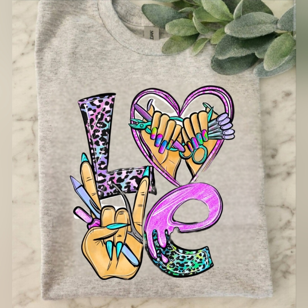Nail tech shirt heart colorful cute popular nails beauty